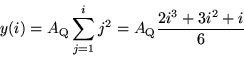 \begin{displaymath}
y(i)=A_{\rm Q}\sum_{j=1}^{i}j^{2}=A_{\rm Q}\frac{2i^{3}+3i^{2}+i}{6}
\end{displaymath}