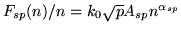 $F_{sp}(n)/n=k_0\sqrt{p}A_{sp}n^{\alpha_{sp}}$